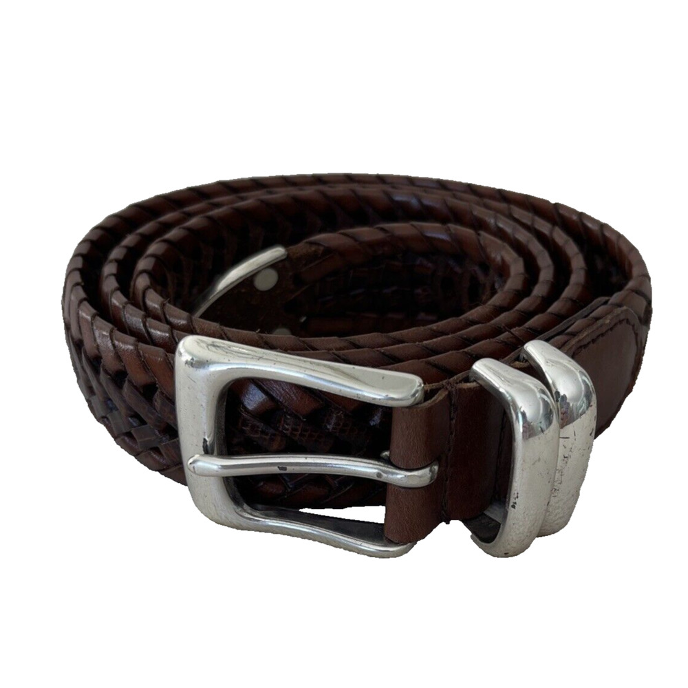 Roundtree & Yorke Men’s Leather Braided Belt with Silver Buckle, Size 40